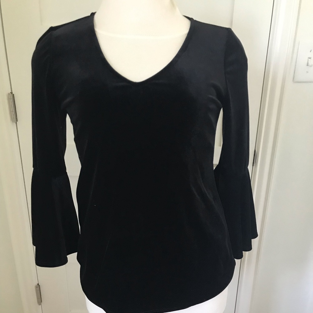 MSK Black Velvet V Neck Top